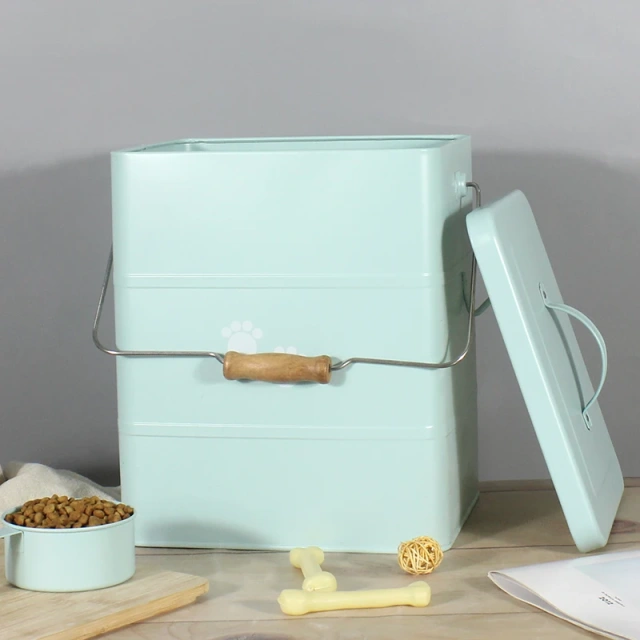 Airtight Dog Treat Storage Tin with Scoop Food Packaging Rectangle Stocked  Galvanized Iron  Pet Food Storage Container