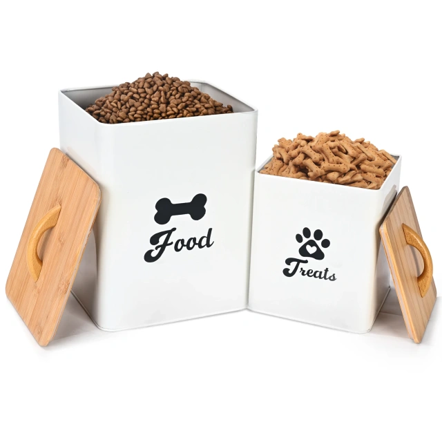 Galvanized Iron Metal Dog Treat Container 2 Pieces Set Dog Food Storage Container with Airtight Lids