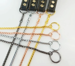 Snake Dog  Collar and Leather Chain Stainless Steel Dog Leash with Leather Handle