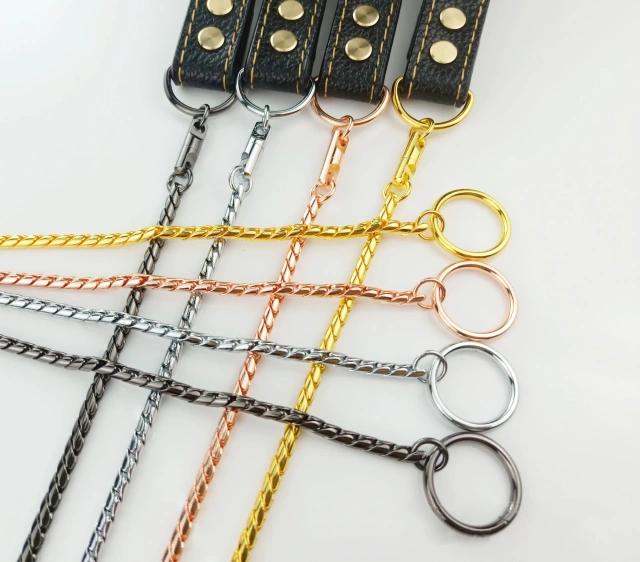 Snake Dog  Collar and Leather Chain Stainless Steel Dog Leash with Leather Handle