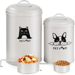 Factory Pet Storage Can Galvanized Iron Cat and Dog Food Storage Container with Bamboo Lid and Spoon Pet Food Storage Pail