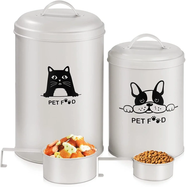 Factory Pet Storage Can Galvanized Iron Cat and Dog Food Storage Container with Bamboo Lid and Spoon Pet Food Storage Pail