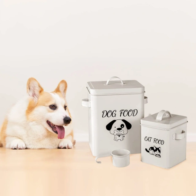Farmhouse 2 Packs Metal Airtight Dog Treat Container with Handles and Serving Scoop