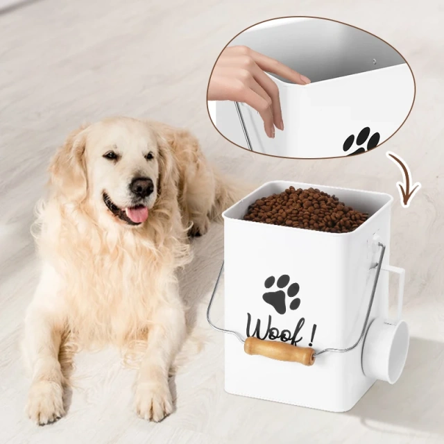 New Arrival  Metal Set of Two Pet Food Storage Container Set with Wooden Lid