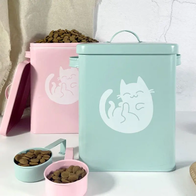 Airtight Dog Treat Storage Tin with Scoop High Quality Galvanized Iron Metal Food Packaging Rectangle Stocked Pet Food Container