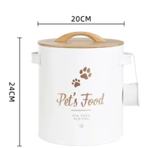 Factory Direct Sale 3L/6L Capacity Waterproof Large Metal Round Pet Food Container with Wooden Lid