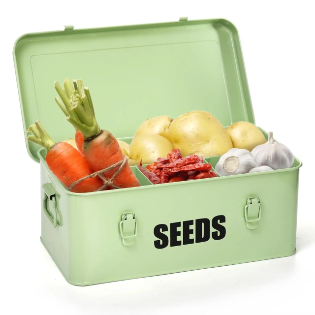 Factory Custom Eco-Friendly Metal Seed Storage Box Garden Vegetable Packet Organizer Seed Box with Handles