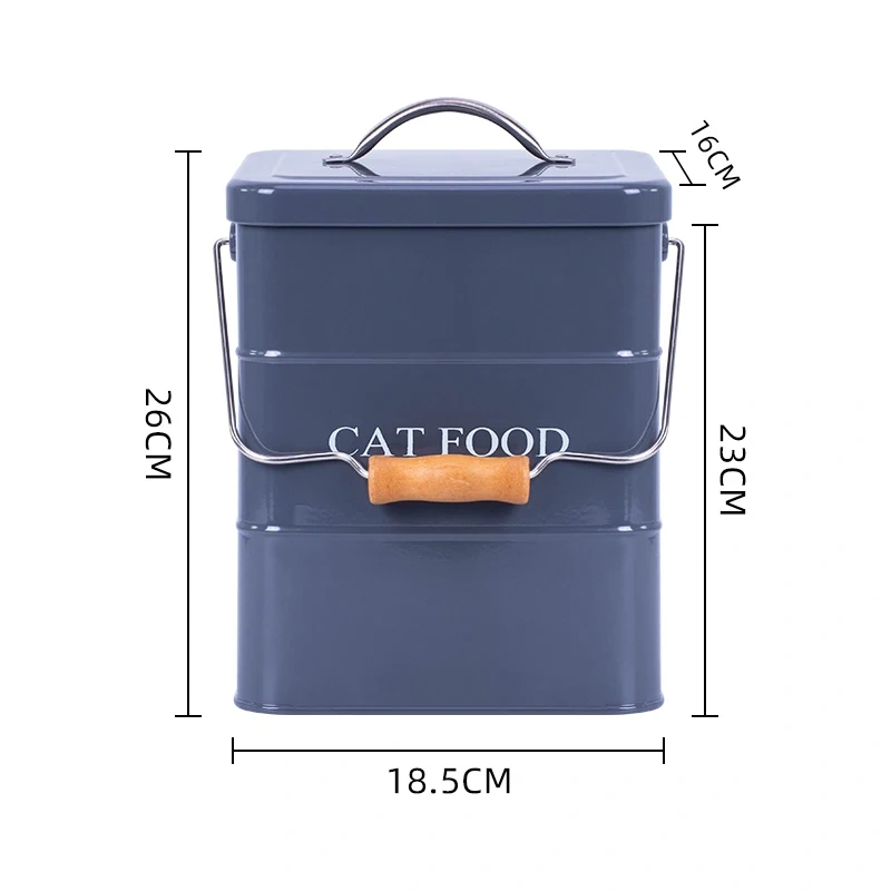 密封宠物食品储存容器（带勺）灰色猫粮储存桶样品时尚手柄桶