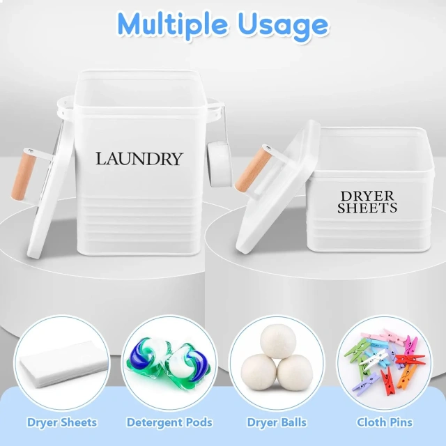 2Pcs Laundry Pod Container with Dryer Sheet Holder Farmhouse Laundry Room Decor Organization and Storage Detergent Container Box