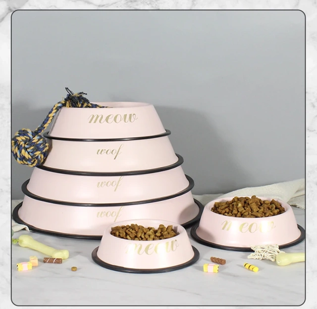 定制猫碗，橡胶防滑，不锈钢材质，可爱宠物食碗套装