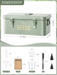 Metal Seed Saving Box with Lid and Safety Locks, Seed Bin Seed Storage Container Organizer