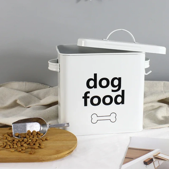 E-commerce Hot-selling Iron Pet sealed Grain Snack Can Cat and Dog Dry Food Storage Pet Food Storage Box with Scoop