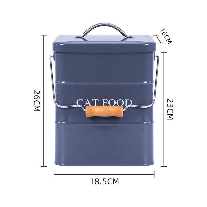 密封宠物食品储存容器（带勺）灰色猫粮储存桶样品时尚手柄桶