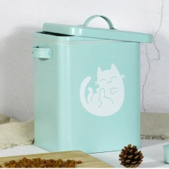 Airtight Dog Treat Storage Tin with Scoop High Quality Galvanized Iron Metal Food Packaging Rectangle Stocked Pet Food Container