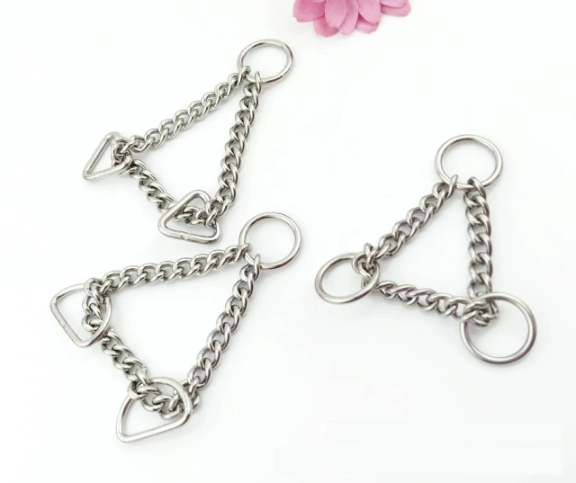 3毫米宽彩色不锈钢三角纽扣狗链不锈钢狗牵引绳玫瑰金狗项圈