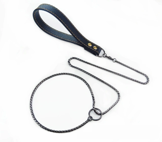 Snake Dog  Collar and Leather Chain Stainless Steel Dog Leash with Leather Handle