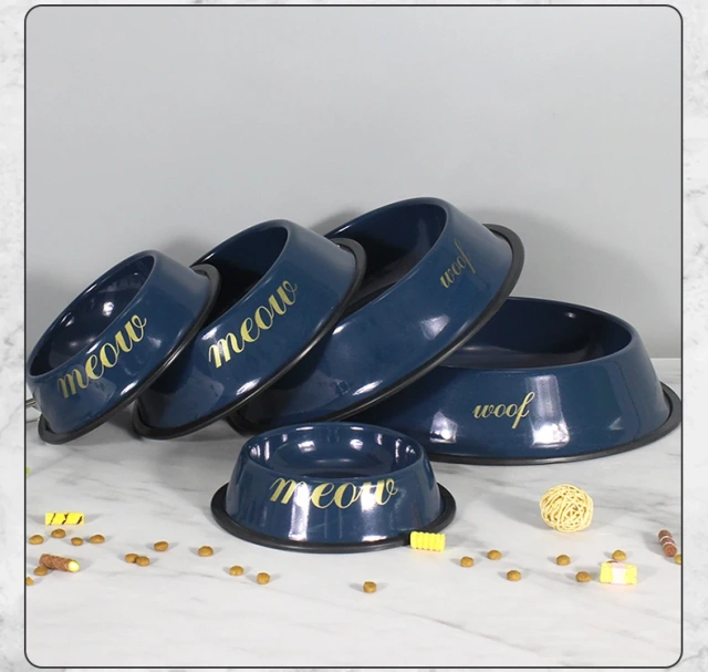 定制猫碗，橡胶防滑，不锈钢材质，可爱宠物食碗套装
