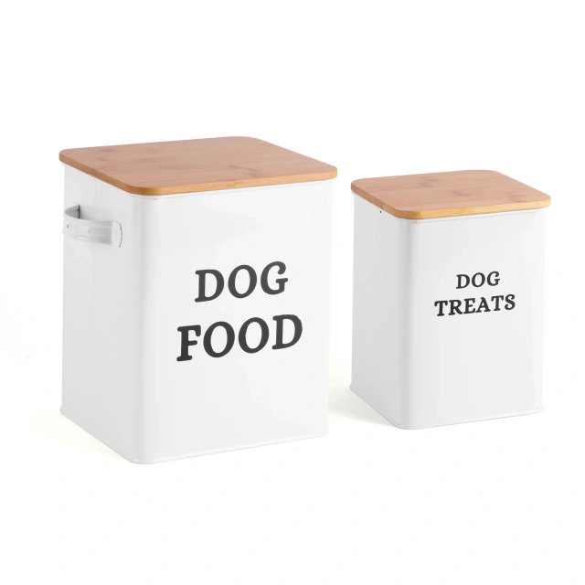 Factory  Airtight Pet  Food Metal Storage Sets  Dog Food and Dog Treat Storage Container Sets With Wooden Lid