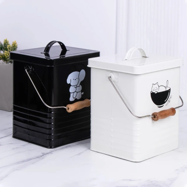 可爱猫砂储存罐带盖镀锌铁金属狗粮储存桶密封宠物食品容器