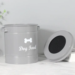 Factory Direct Sale Galvanized Iron Airtight Cat Food Storage Container Support Custom Waterproof Round Metal Dog Food Storage