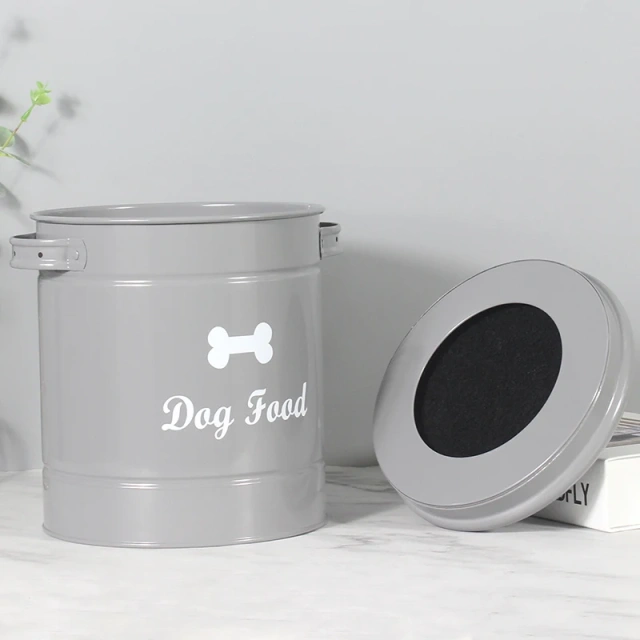 Factory Direct Sale Galvanized Iron Airtight Cat Food Storage Container Support Custom Waterproof Round Metal Dog Food Storage