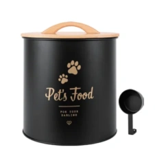 Factory Direct Sale 3L/6L Capacity Waterproof Large Metal Round Pet Food Container with Wooden Lid