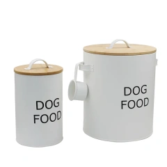 Factory Pet Storage Can Galvanized Iron Cat and Dog Food Storage Container with Bamboo Lid and Spoon Pet Food Storage Pail