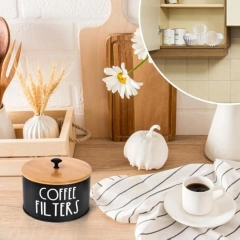 Rustic Coffee Filter Storage Container with Bamboo Lid Metal Coffee Filter Dispenser Pod Organizer Basket Coffee Filter Holder