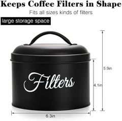 黑色搪瓷篮咖啡过滤器架储物容器带盖质朴圆形金属咖啡过滤器分配器
