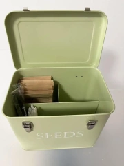Metal Seed Storage Box Seeds Packet Container for Gardening Seed Envelope Storage Box with Portable Handle & Safety Lock