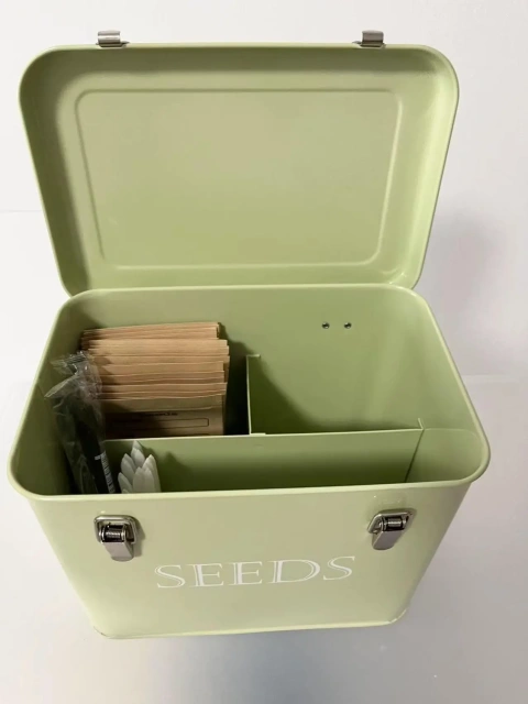Metal Seed Storage Box Seeds Packet Container for Gardening Seed Envelope Storage Box with Portable Handle & Safety Lock