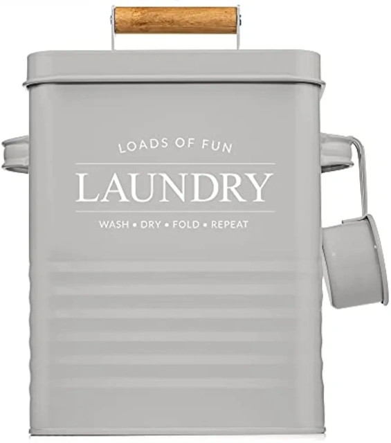 Space Saving Laundry Room Organization & Laundry Powder Container Metal Laundry Soap Dispenser Container Holder with Scoop