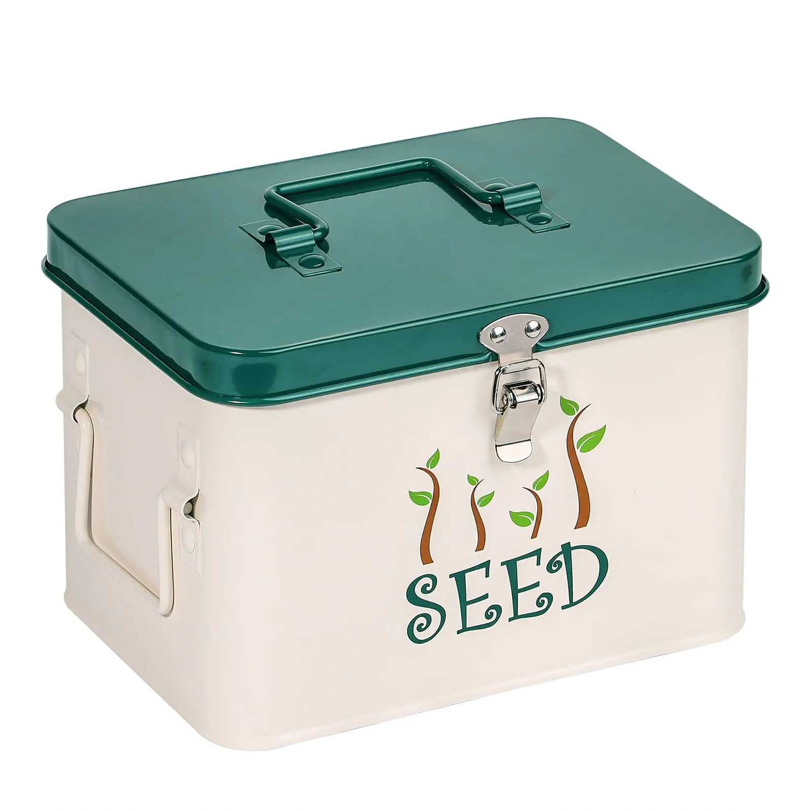 Factory Custom Galvanized Iron Metal Seed Storage Box With Side Handles and Latches