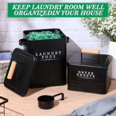 2 Pcs Laundry Pod Container with Dryer Sheet Holder Laundry Room Storage Container Box with Lid Metal Dryer Sheet Dispenser
