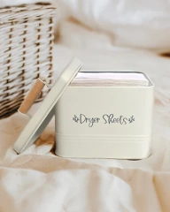 2-Set Laundry Pods Container With Dryer Sheet holder Matte Cream Large Metal Laundry Pod Container & Dryer Sheets Holder