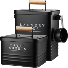 2 Pcs Laundry Pod Container with Dryer Sheet Holder Laundry Room Storage Container Box with Lid Metal Dryer Sheet Dispenser