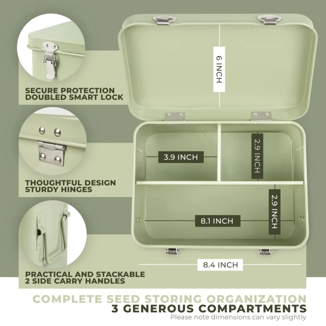 Metal Custom Factory Cheap Price Seed Storage Box Garden Seed Packet Storage Organizer Seed Box with Dividers