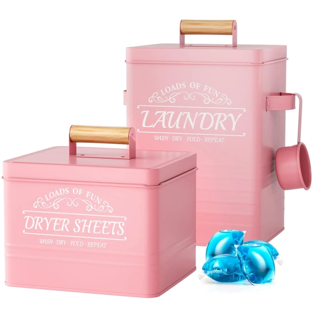 工厂定制农舍金属储物盒洗衣烘干机床单架洗衣粉储存容器带铲子