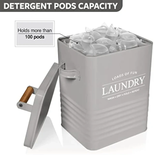 Space Saving Laundry Room Organization & Laundry Powder Container Metal Laundry Soap Dispenser Container Holder with Scoop