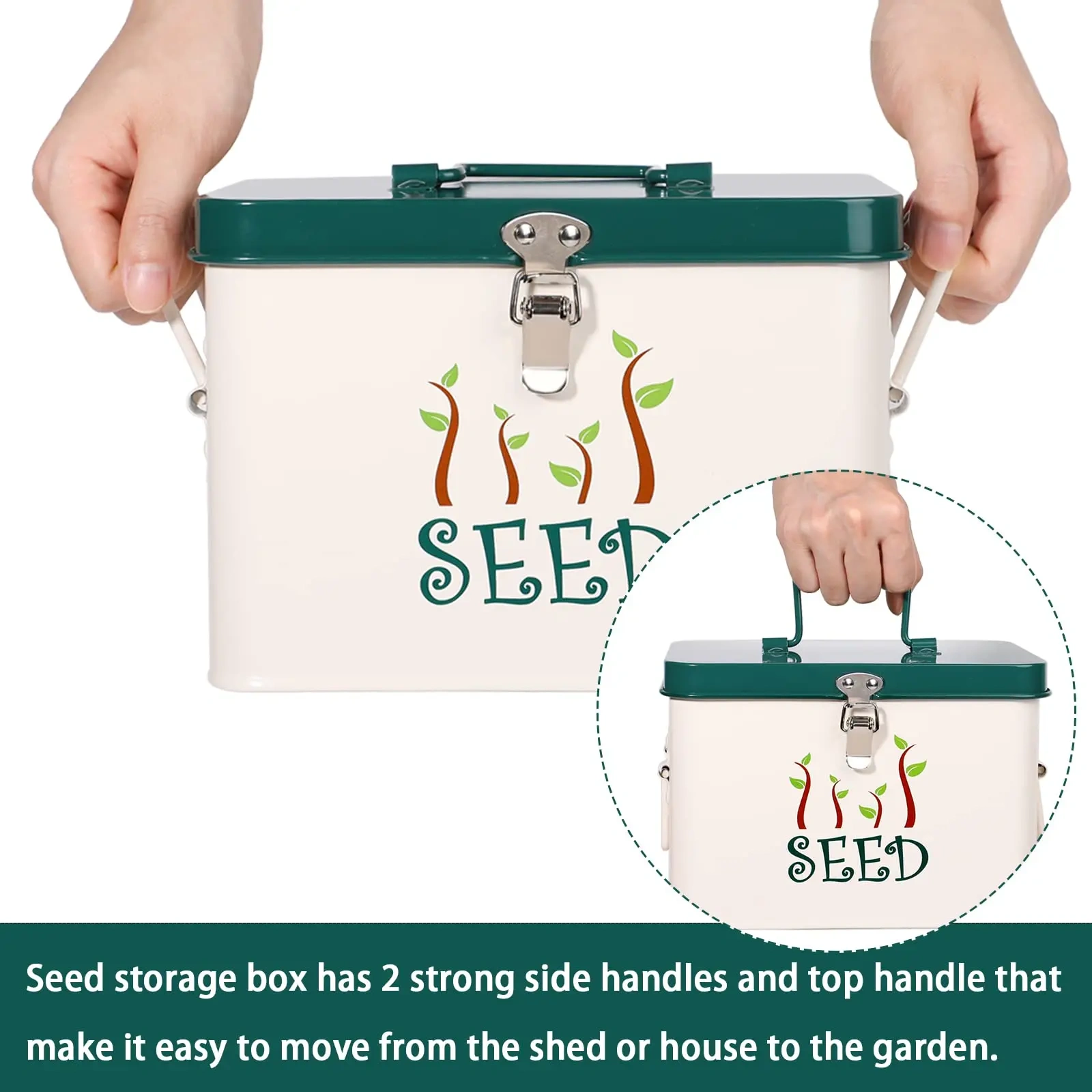 Factory Custom Galvanized Iron Metal Seed Storage Box With Side Handles and Latches
