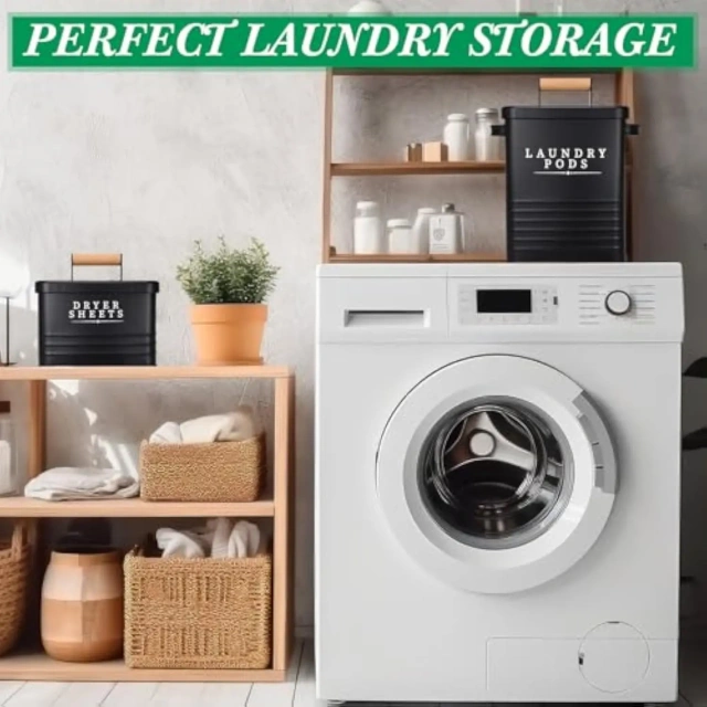 2 Pcs Laundry Pod Container with Dryer Sheet Holder Laundry Room Storage Container Box with Lid Metal Dryer Sheet Dispenser