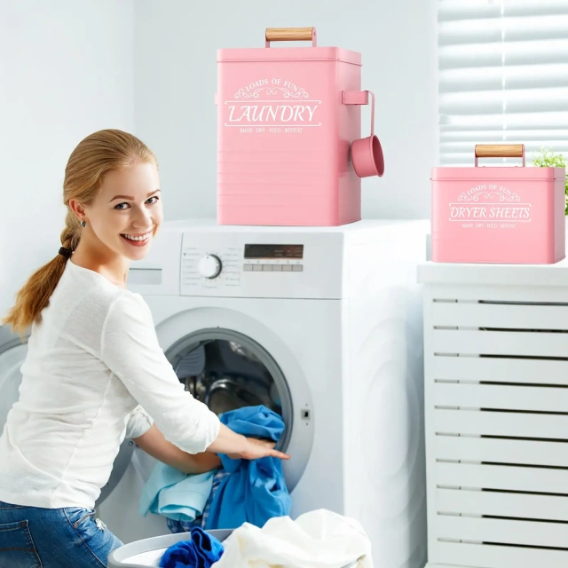 工厂定制农舍金属储物盒洗衣烘干机床单架洗衣粉储存容器带铲子