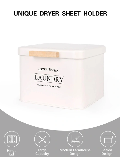 Metal Farmhouse Dryer Sheet Container Dryer Sheet Holder with Hinged Lid for Laundry Room Organization