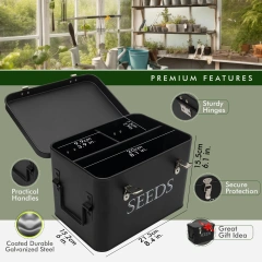 Factory Custom Logo Metal Garden Seed Storage Box with Dividers Seeds Packet Organizer Case for Gardening