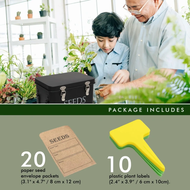 Factory Custom Logo Metal Garden Seed Storage Box with Dividers Seeds Packet Organizer Case for Gardening