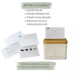 Factory Durable Recipe Card Box Thicker Metal Luxury Recipe Cards and Box Set Beautiful Recipe Box with Cards and Dividers