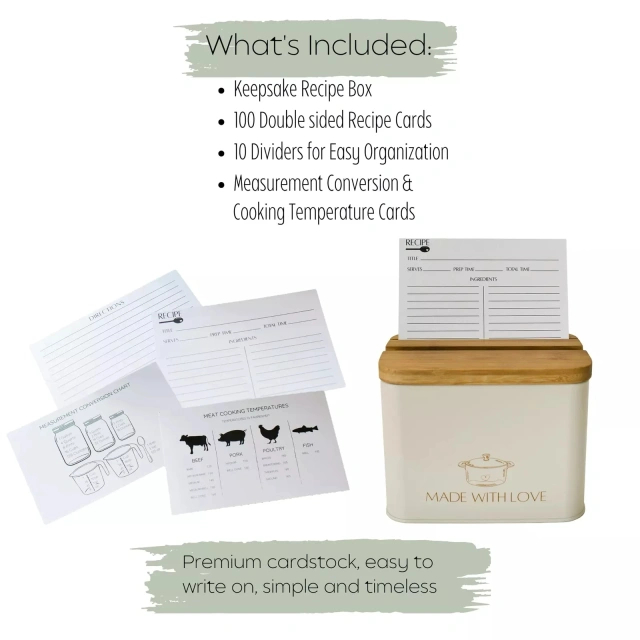 Factory Durable Recipe Card Box Thicker Metal Luxury Recipe Cards and Box Set Beautiful Recipe Box with Cards and Dividers