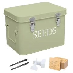 Metal Seed Storage Box Seeds Packet Container for Gardening Seed Envelope Storage Box with Portable Handle & Safety Lock