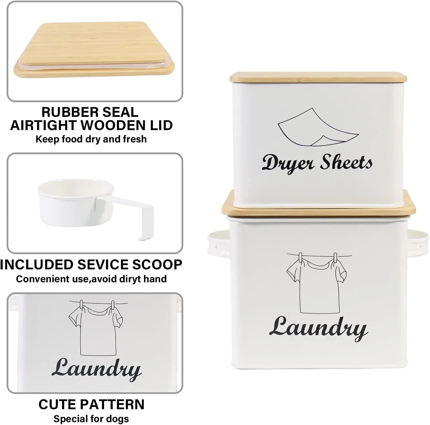 Set of Laundry Powder Bin & Dryer Sheets Holder Laundry Detergent Powder Storage Box