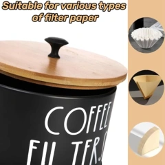 Rustic Coffee Filter Storage Container with Bamboo Lid Metal Coffee Filter Dispenser Pod Organizer Basket Coffee Filter Holder